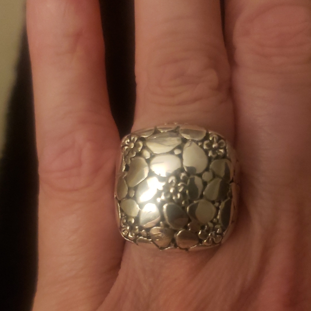 Sarda Frangipani and watermark Statement Ring - Silver 9.25